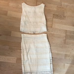 Alice + Olivia white two piece skirt and top